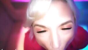 Blonde milks a bonner and swallows the load at the Salon