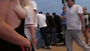 Slomo of me walking down a busy bridge with my boob out!