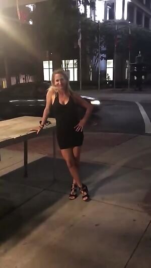 Blonde wife flashing panties on sidewalk