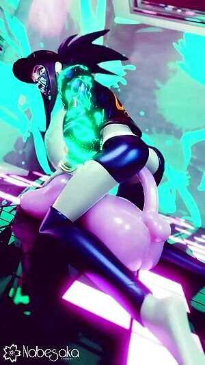 Akali riding her new pink love doll